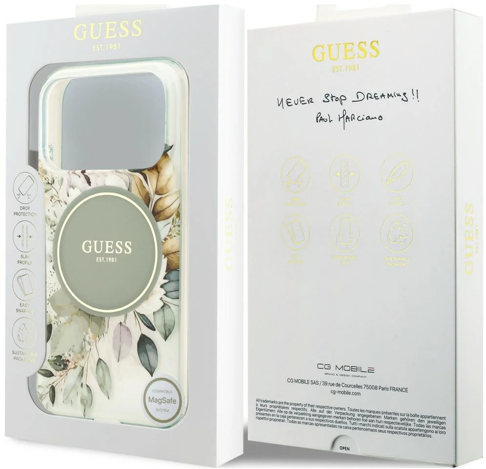 Dėklas Guess IML Flower & Tonal Circle MagSafe do iPhone 18 Pro / 17 Pro žalia