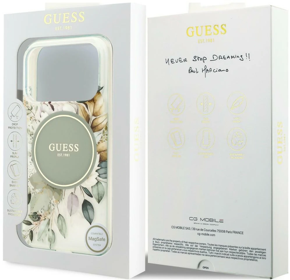 Dėklas Guess IML Flower & Tonal Circle MagSafe do iPhone 18 Pro Max / 17 Pro Max žalia