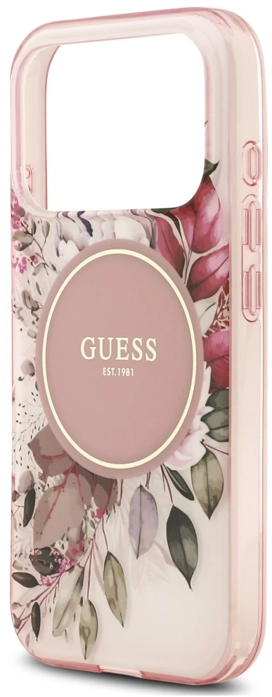 Dėklas Guess IML Flower & Tonal Circle MagSafe do iPhone 18 Pro Max / 17 Pro Max rožinė
