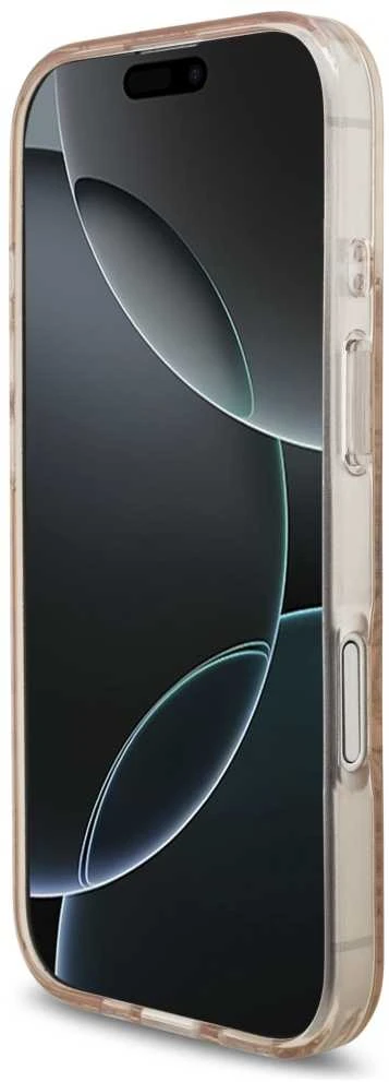 „Guess IML Flowers Electro Pearl Strap MagSafe“ dėklas Apple iPhone 17 telefonui, rožinis