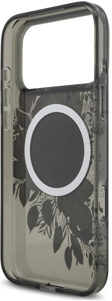 Dėklas Guess IML Flowers Pearl Strap MagSafe, skirtas iPhone 18 Pro Max / 17 Pro Max, juodas