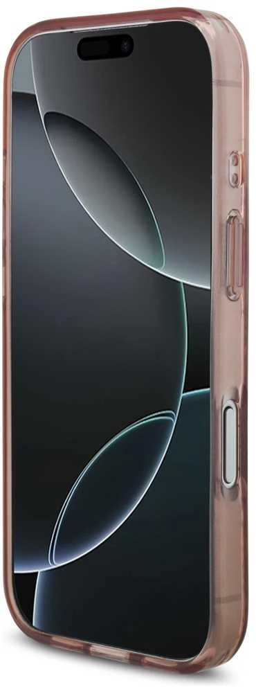 Guess IML Flowers virvelė MagSafe dėklas skirtas Apple iPhone 17 Pro rožinės spalvos