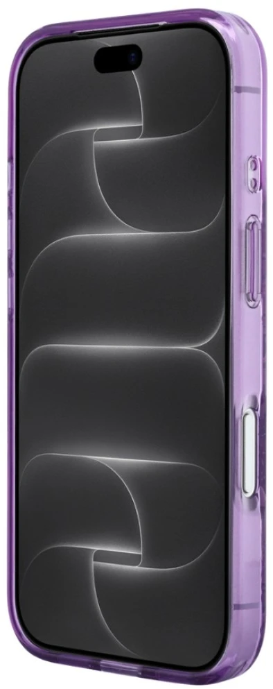 Dėklas Guess IML Flowers Pearl Strap MagSafe skirtas iPhone 18 Pro / 17 Pro violetinis