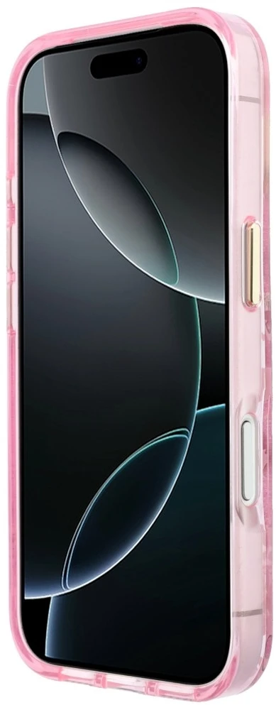 Dėklas Guess IML Glitter Blossom Roses do iPhone 18 Pro / 17 Pro rožinė