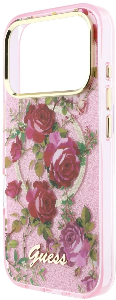 Dėklas Guess IML Glitter Blossom Roses do iPhone 18 Pro / 17 Pro rožinė