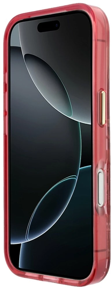 Dėklas Guess IML Glitter Blossom Roses do iPhone 18 Pro Max / 17 Pro Max bordo spalvos