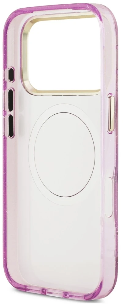 Dėklas Guess IML Glitter Flowers Triangle MagSafe do iPhone 18 Pro Max / 17 Pro Max violetinė
