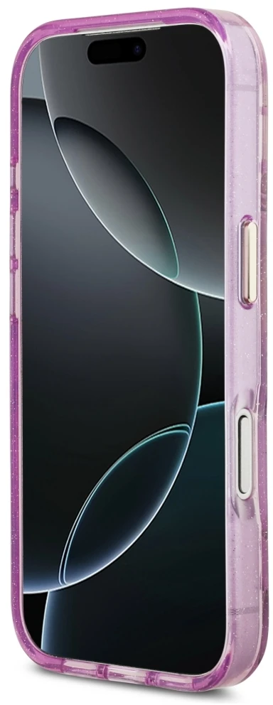 Dėklas Guess IML Glitter Flowers Triangle MagSafe Case for iPhone 17 Pro / 18 Pro - Violetinė