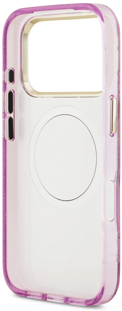 Dėklas Guess IML Glitter Flowers Triangle MagSafe Case for iPhone 17 Pro / 18 Pro - Violetinė