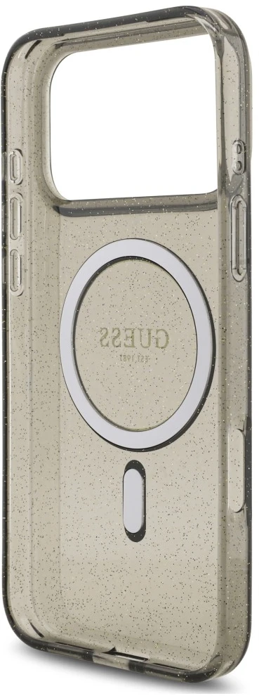 Dėklas Guess IML Glitter Pearl Strap MagSafe do iPhone 18 Pro / 17 Pro juoda