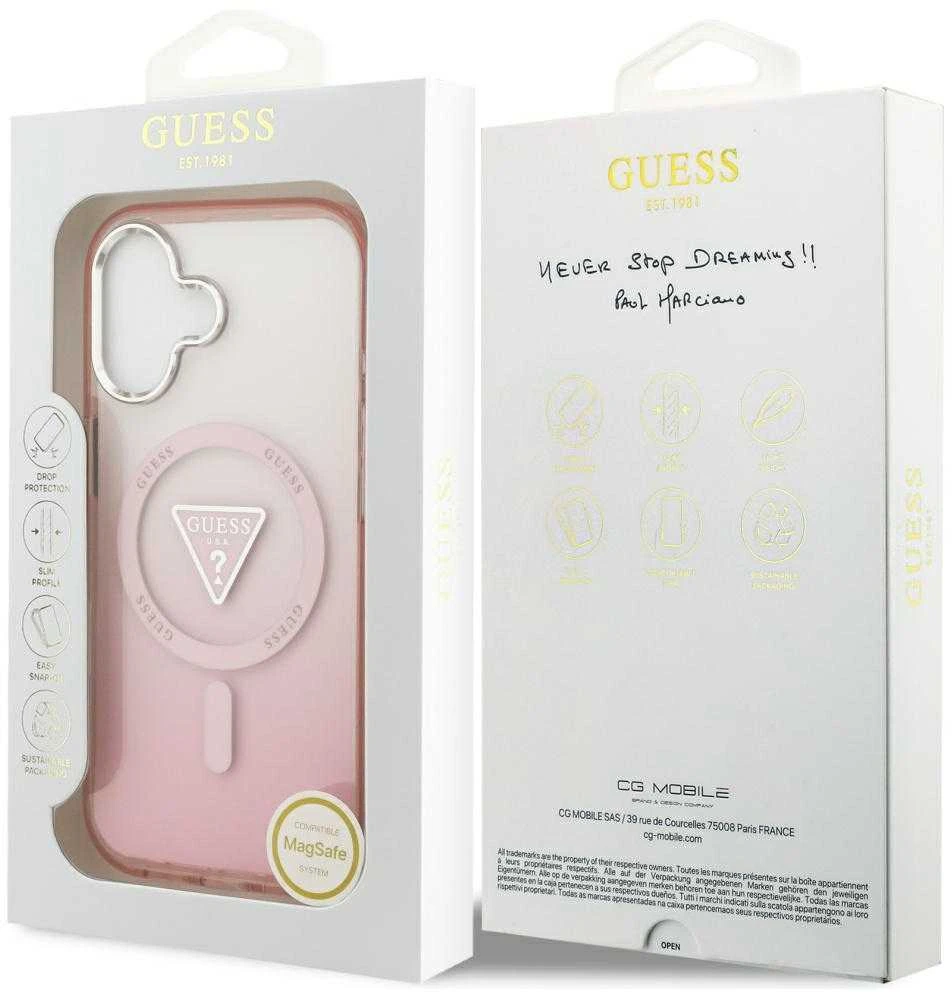 „Guess IML“ gradiento trikampio logotipo „MagSafe“ dėklas, skirtas „iPhone 17“, rožinis