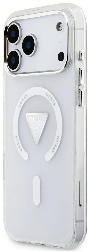 Dėklas Guess IML Gradient Triangle Logo MagSafe do iPhone 18 Pro Max / 17 Pro Max permatomas