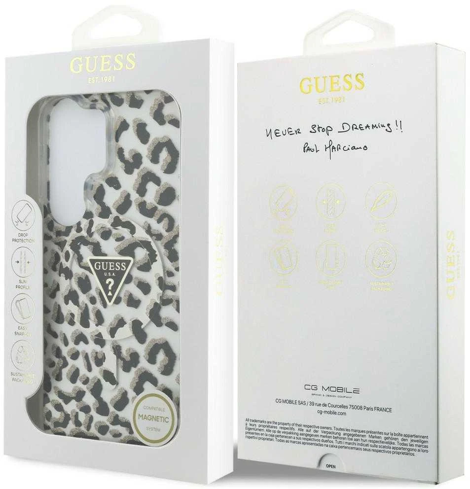 Dėklas Guess IML Leopard Print Triangle MagSafe Samsung Galaxy S26 Ultra juodos spalvos