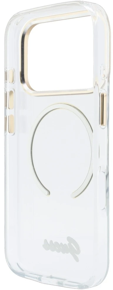 Dėklas Guess IML Script Metal MagSafe do iPhone 18 Pro Max / 17 Pro Max permatomas