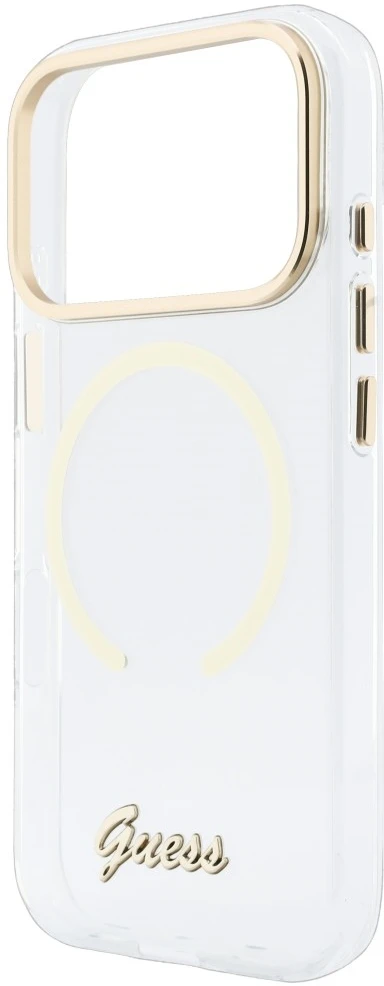 Dėklas Guess IML Script Metal MagSafe do iPhone 18 Pro Max / 17 Pro Max permatomas