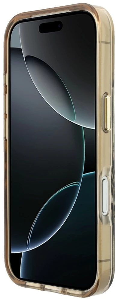 Dėklas Guess IML Zebra Glitter Triangle Logo MagSafe do iPhone 18 Pro Max / 17 Pro Max auksinė