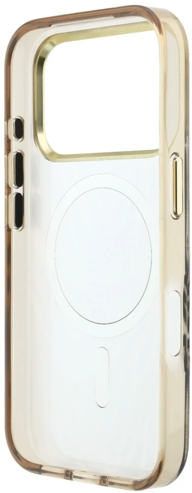 Dėklas Guess IML Zebra Glitter Triangle Logo MagSafe do iPhone 18 Pro / 17 Pro auksinė