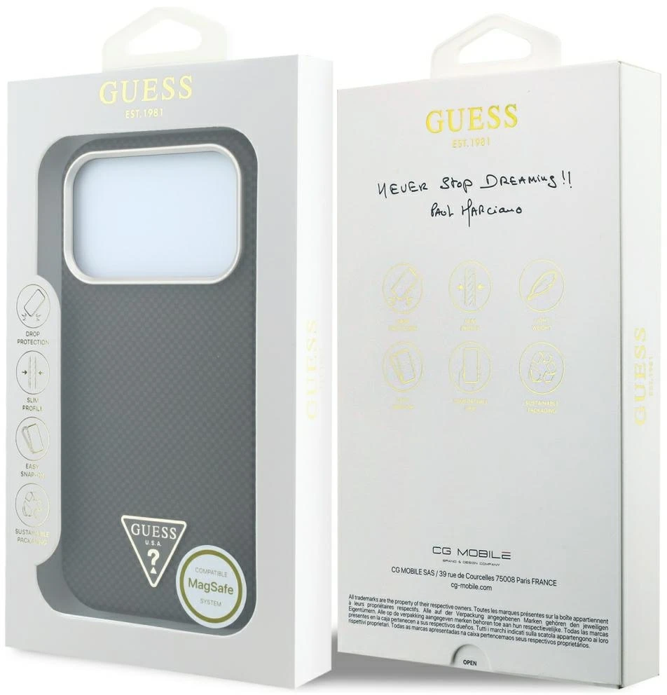 Dėklas Guess Kevlar Triangle Logo MagSafe do iPhone 18 Pro / 17 Pro ruda