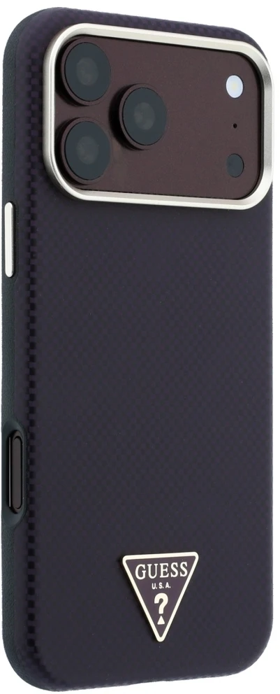 Dėklas Guess Kevlar Triangle Logo MagSafe do iPhone 18 Pro / 17 Pro bordo spalvos