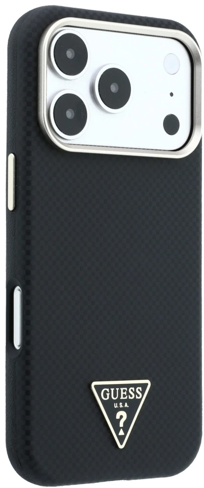 Dėklas Guess Kevlar Triangle Logo MagSafe do iPhone 18 Pro / 17 Pro juoda