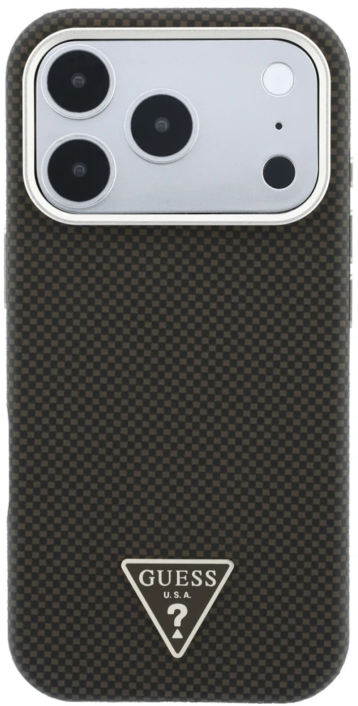 Dėklas Guess Kevlar Triangle Logo MagSafe do iPhone 18 Pro / 17 Pro ruda