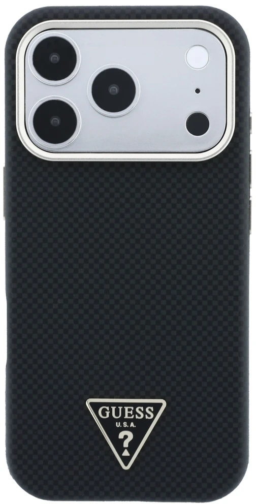 Dėklas Guess Kevlar Triangle Logo MagSafe do iPhone 18 Pro / 17 Pro juoda