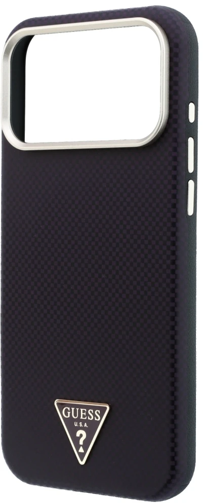 Dėklas Guess Kevlar Triangle Logo MagSafe do iPhone 18 Pro Max / 17 Pro Max bordo spalvos
