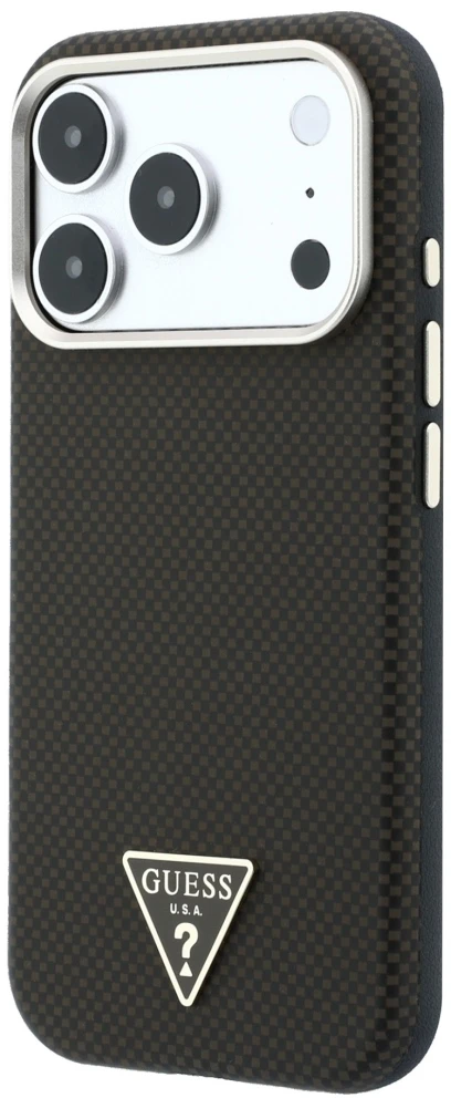 Dėklas Guess Kevlar Triangle Logo MagSafe do iPhone 18 Pro / 17 Pro ruda