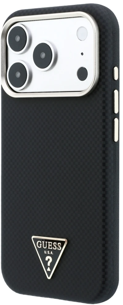 Dėklas Guess Kevlar Triangle Logo MagSafe do iPhone 18 Pro / 17 Pro juoda