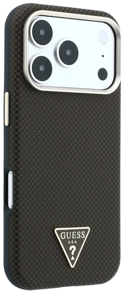 Dėklas Guess Kevlar Triangle Logo MagSafe do iPhone 18 Pro / 17 Pro ruda