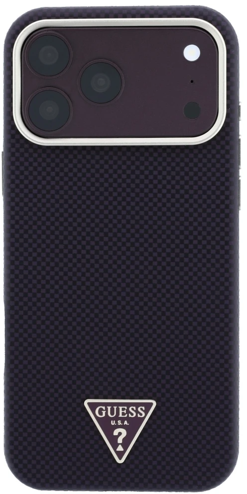 Dėklas Guess Kevlar Triangle Logo MagSafe do iPhone 18 Pro / 17 Pro bordo spalvos