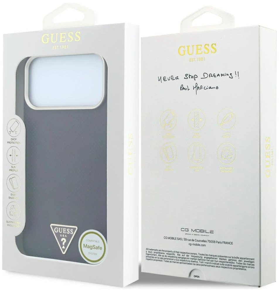 Dėklas Guess Kevlar Triangle Logo MagSafe do iPhone 18 Pro Max / 17 Pro Max bordo spalvos