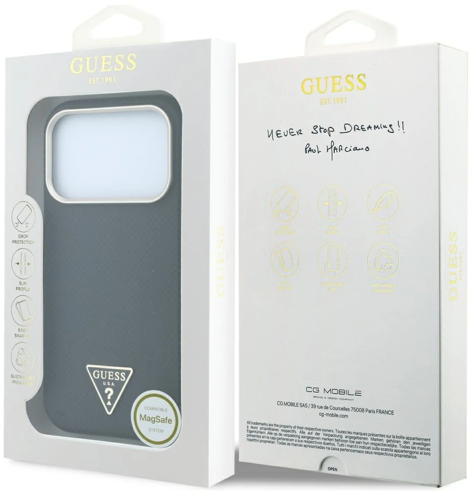 Dėklas Guess Kevlar Triangle Logo MagSafe do iPhone 18 Pro / 17 Pro juoda