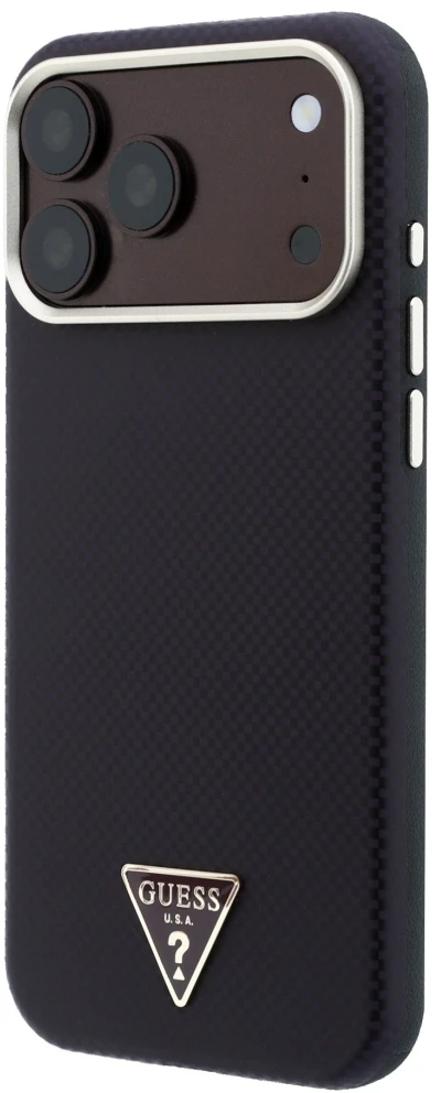Dėklas Guess Kevlar Triangle Logo MagSafe do iPhone 18 Pro / 17 Pro bordo spalvos