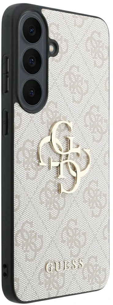 Dėklas Guess Leather 4G Metal Logo do Samsung Galaxy S26 FE rožinė