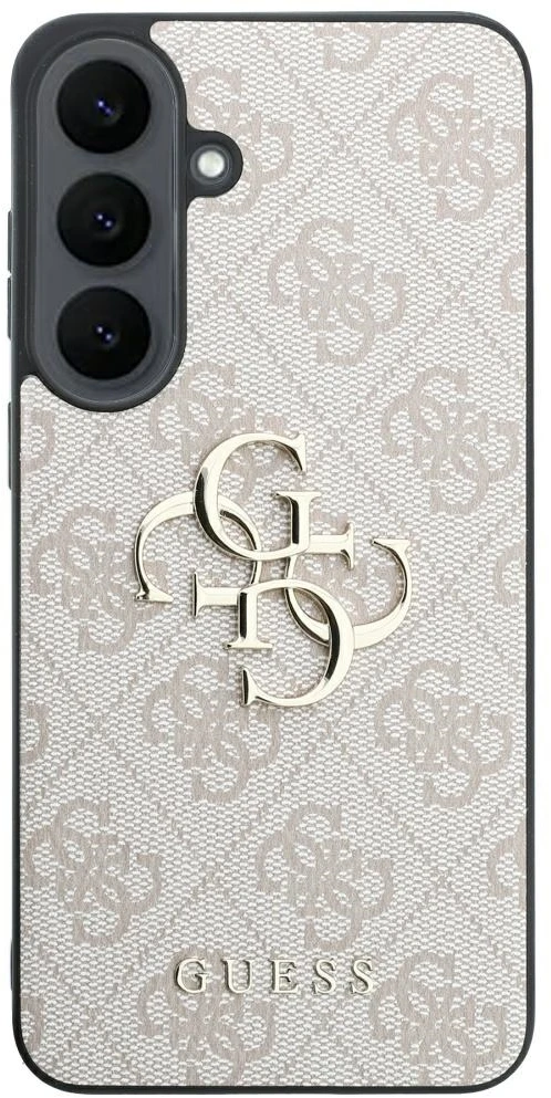 Dėklas Guess Leather 4G Metal Logo do Samsung Galaxy S26 FE rožinė