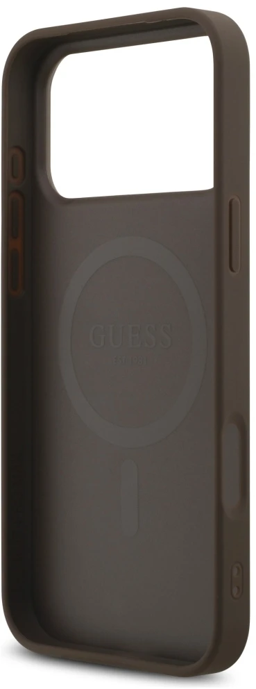 Dėklas Guess Leather 4G Triangle Strass MagSafe Case for iPhone 17 Pro Max / 18 Pro Max - Brown