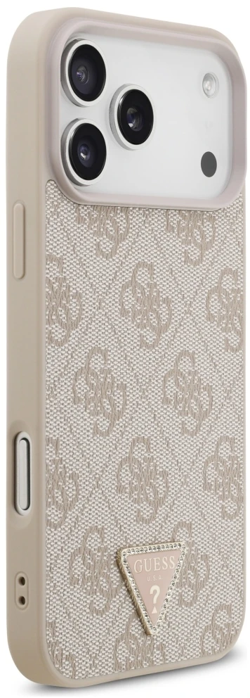 Dėklas Guess Leather 4G Triangle Strass MagSafe Case for iPhone 17 Pro Max / 18 Pro Max - Rožinė
