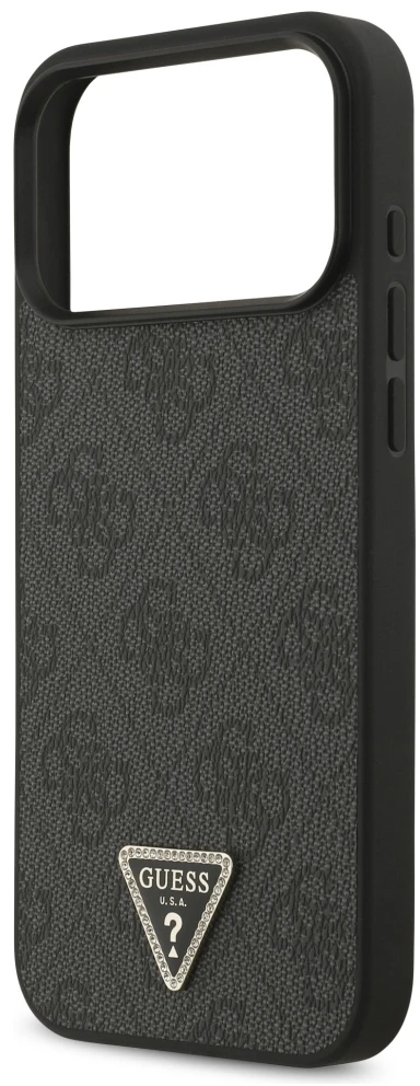 Dėklas Guess Leather 4G Triangle Strass MagSafe Case for iPhone 17 Pro Max / 18 Pro Max - Juodas