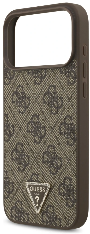 Dėklas Guess Leather 4G Triangle Strass MagSafe Case for iPhone 17 Pro Max / 18 Pro Max - Brown