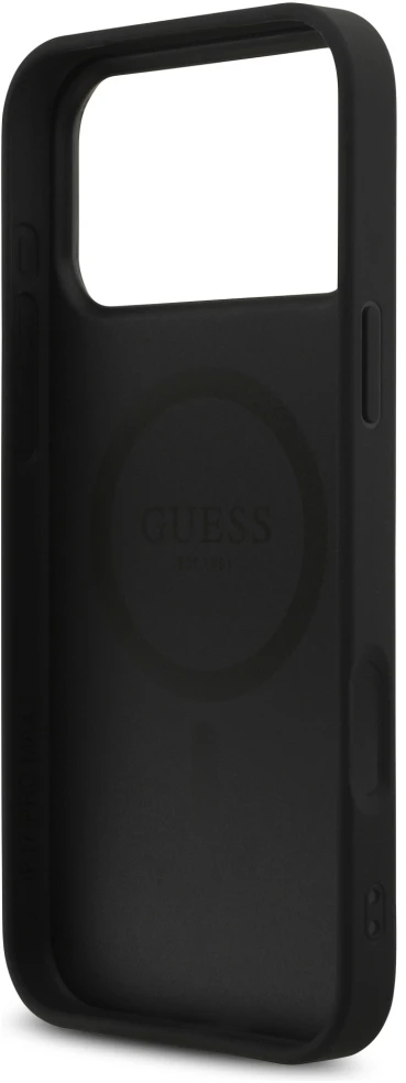 Dėklas Guess Leather 4G Triangle Strass MagSafe Case for iPhone 17 Pro Max / 18 Pro Max - Juodas