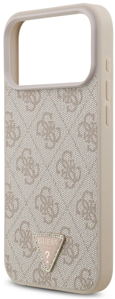 Dėklas Guess Leather 4G Triangle Strass MagSafe Case for iPhone 17 Pro Max / 18 Pro Max - Rožinė