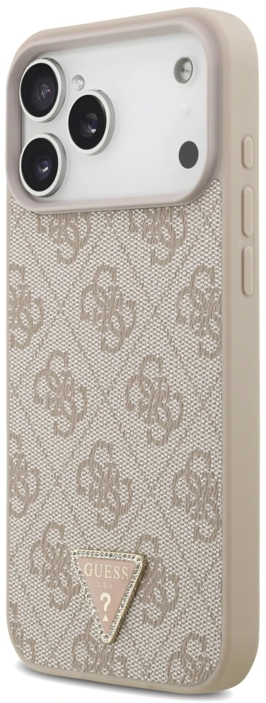 Dėklas Guess Leather 4G Triangle Strass MagSafe Case for iPhone 17 Pro Max / 18 Pro Max - Rožinė