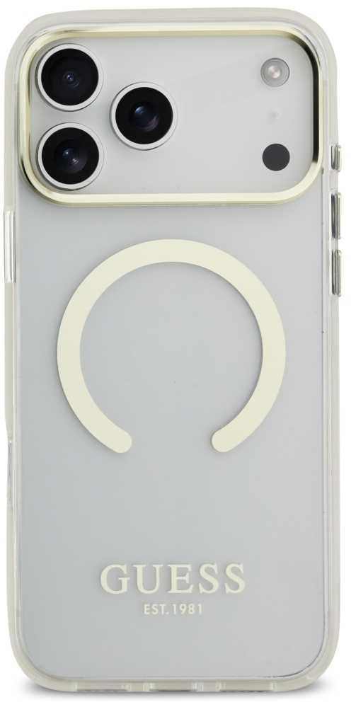 Guess Metal Outline MagSafe dėklas skirtas Apple iPhone 17 Pro Max sidabro spalvos