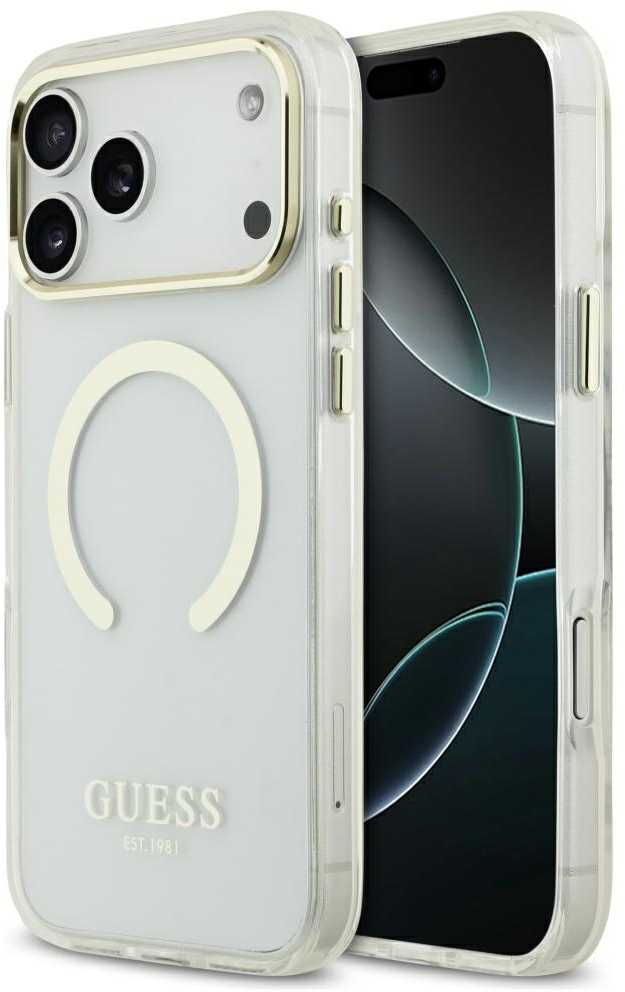 Guess Metal Outline MagSafe dėklas skirtas Apple iPhone 17 Pro Max sidabro spalvos