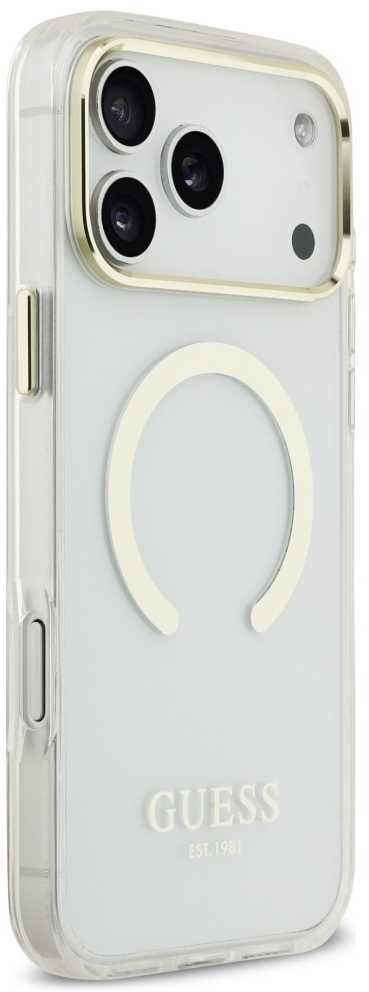 Guess Metal Outline MagSafe dėklas skirtas Apple iPhone 17 Pro Max sidabro spalvos