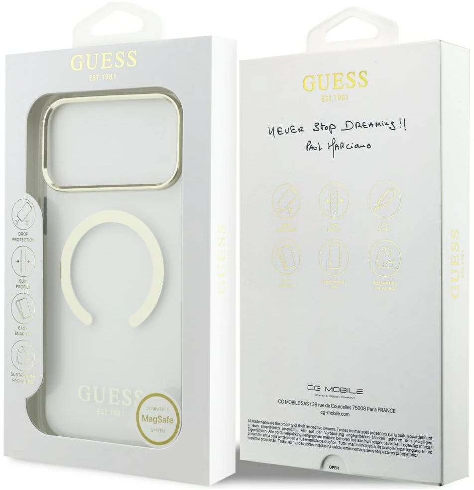 Dėklas Guess Metal Outline MagSafe Case for iPhone 17 Pro Max / 18 Pro Max - Gold