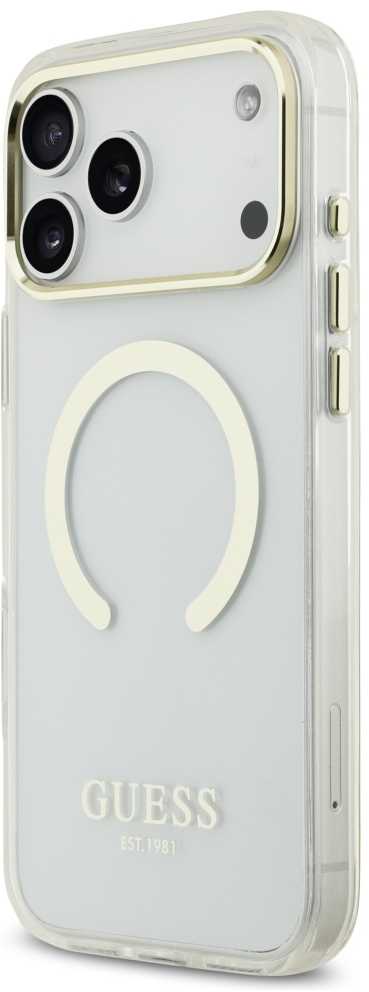 Guess Metal Outline MagSafe dėklas skirtas Apple iPhone 17 Pro Max sidabro spalvos