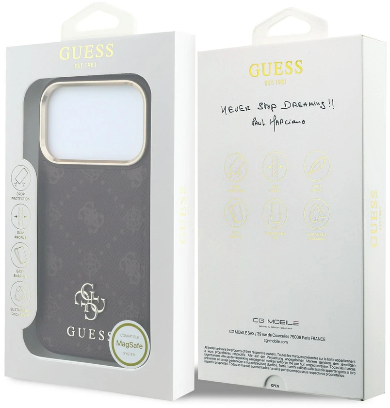 Dėklas Guess Peony 4G Small Logo MagSafe do iPhone 18 Pro / 17 Pro bordo spalvos