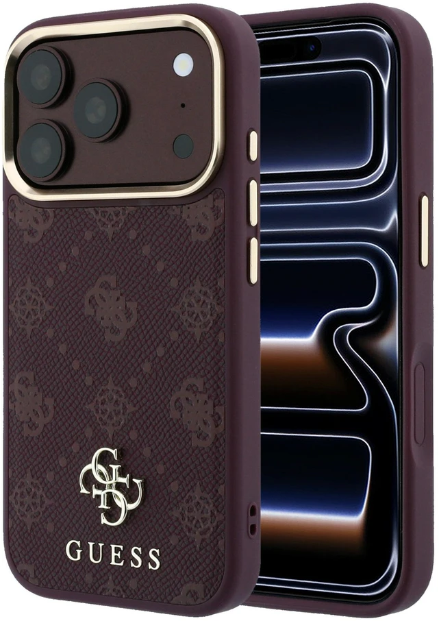 Dėklas Guess Peony 4G Small Logo MagSafe do iPhone 18 Pro Max / 17 Pro Max bordo spalvos